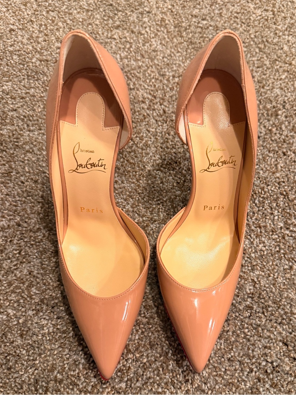 Christian Louboutin Nude Patent Leather Pointed-Toe Pumps